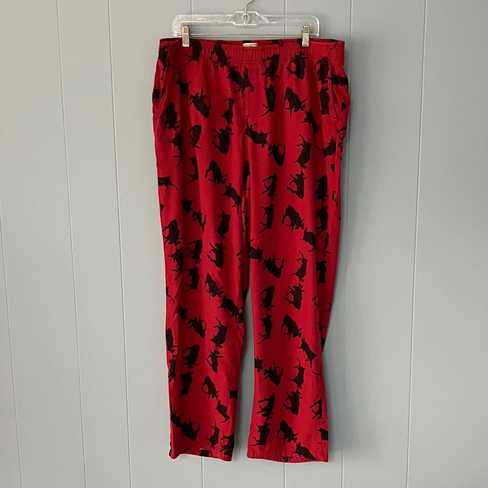 L.L. Bean Men's Organic Cotton Red Black Moose Print Sleep Pants XL Reg. Pockets